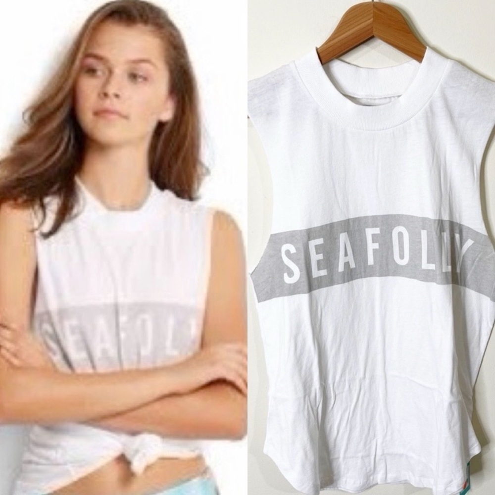 Seafolly White Logo Active Tank Top Size Small NWT